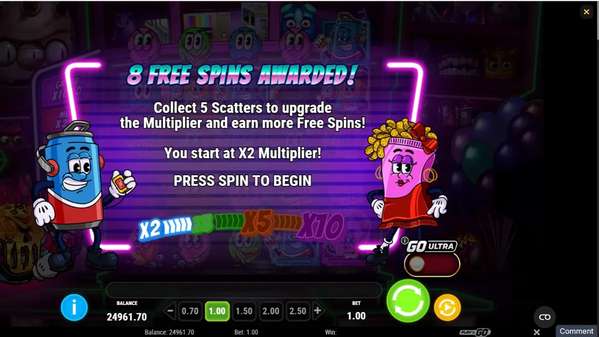 Tampilan visual neon arcade pada slot Treats of Terror 2