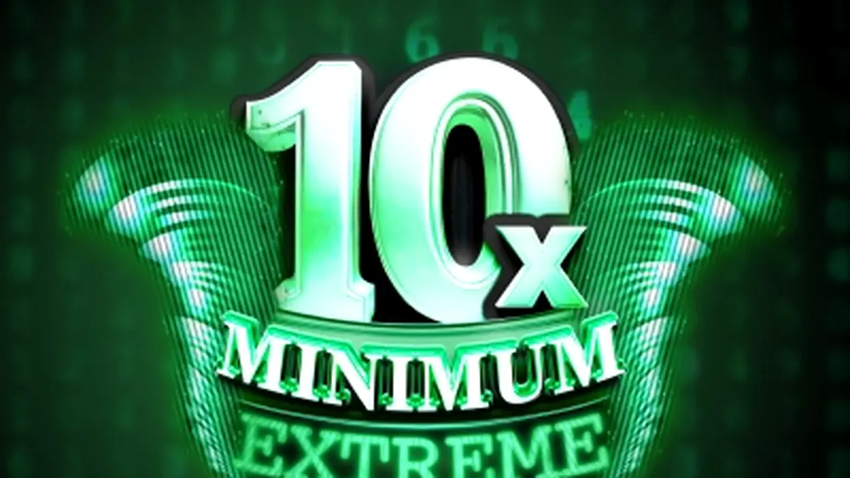Tampilan layar permainan slot 10x Minimum Extreme dengan angka-angka dan efek neon hijau